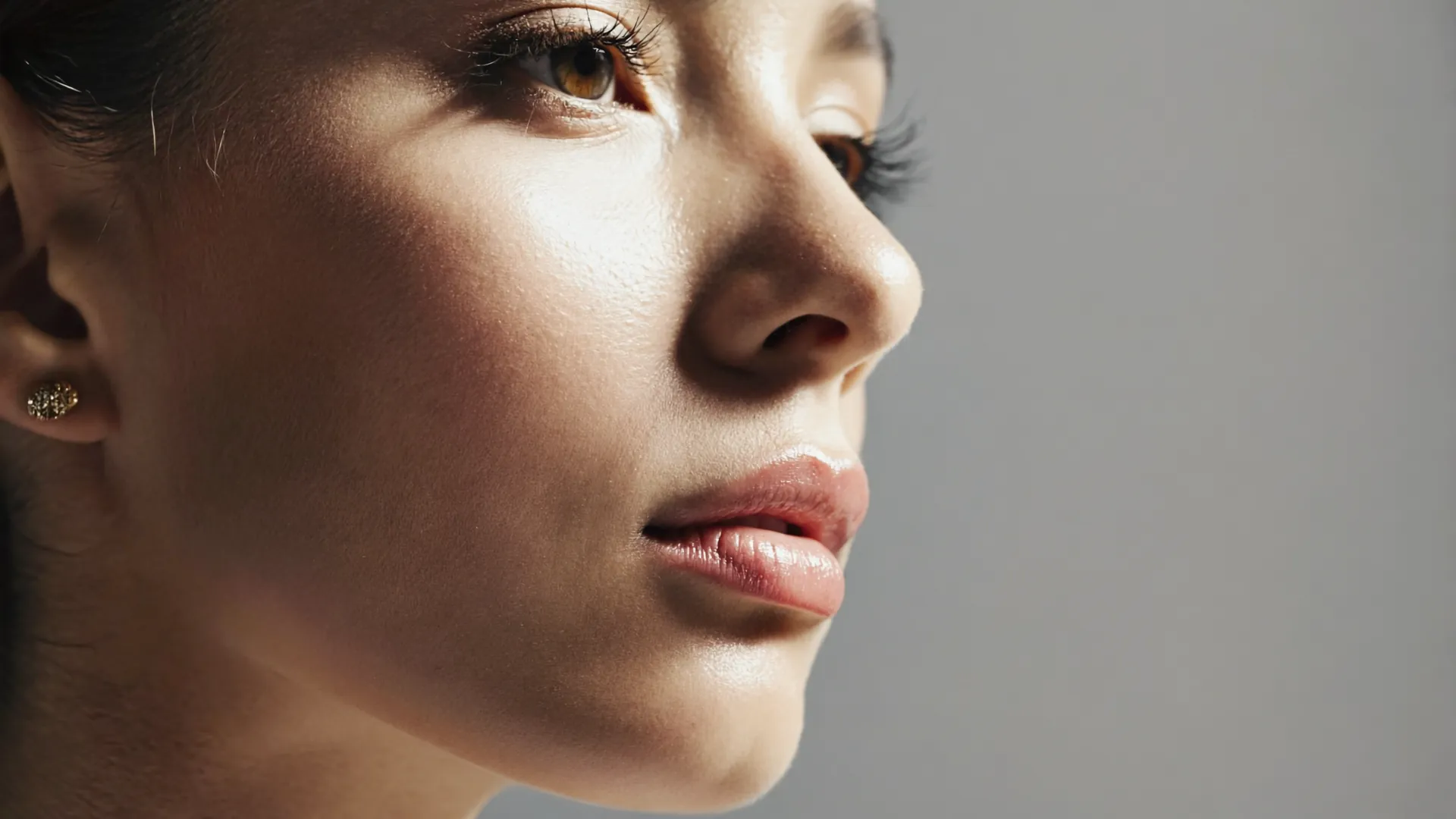 Close-up of a cheek in raking side light, the lighting used to tell true acne scarring from flat post-inflammatory marks