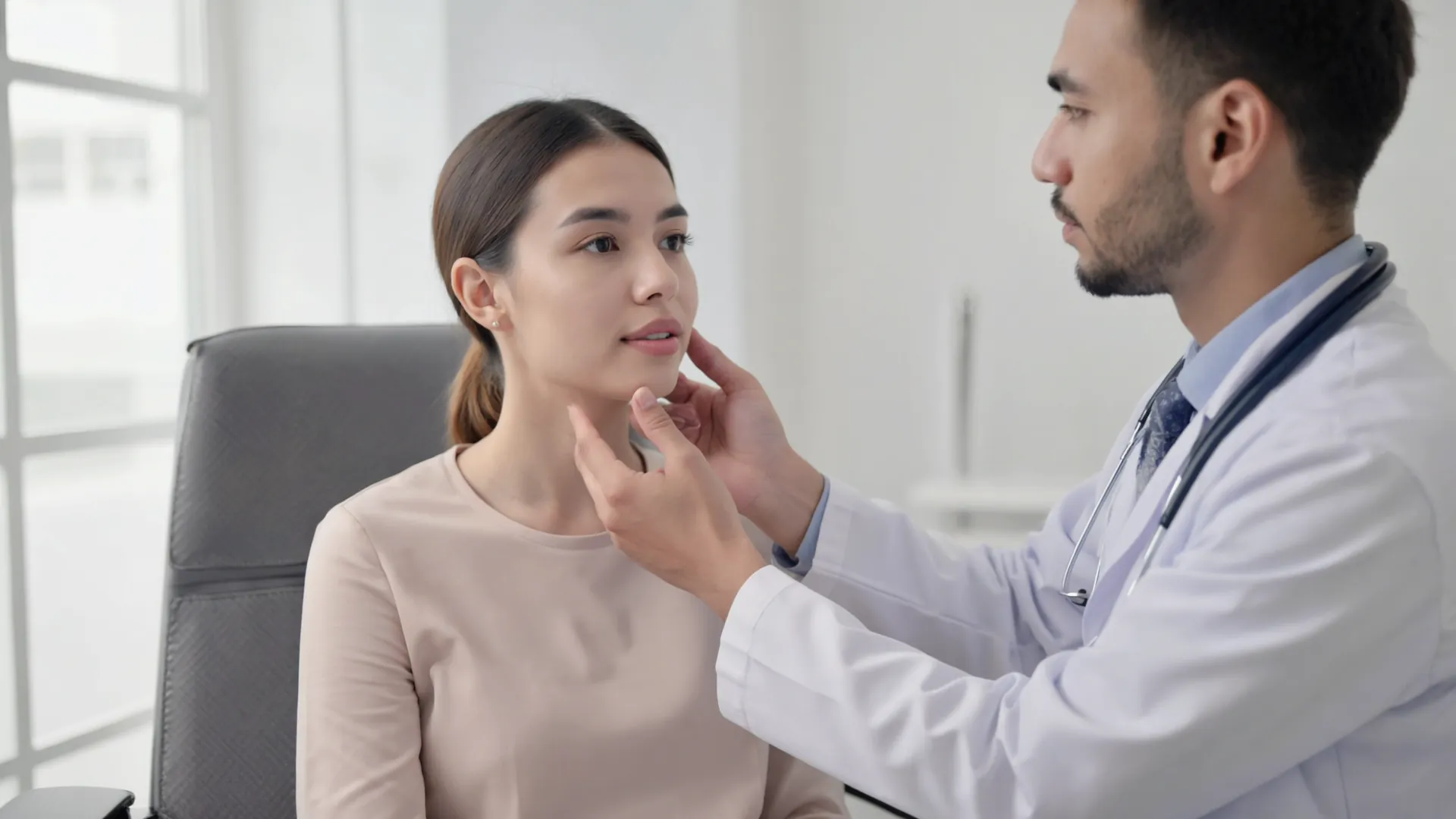 Doctor gently examining a patient jawline during a masseter consultation at Amara Dublin