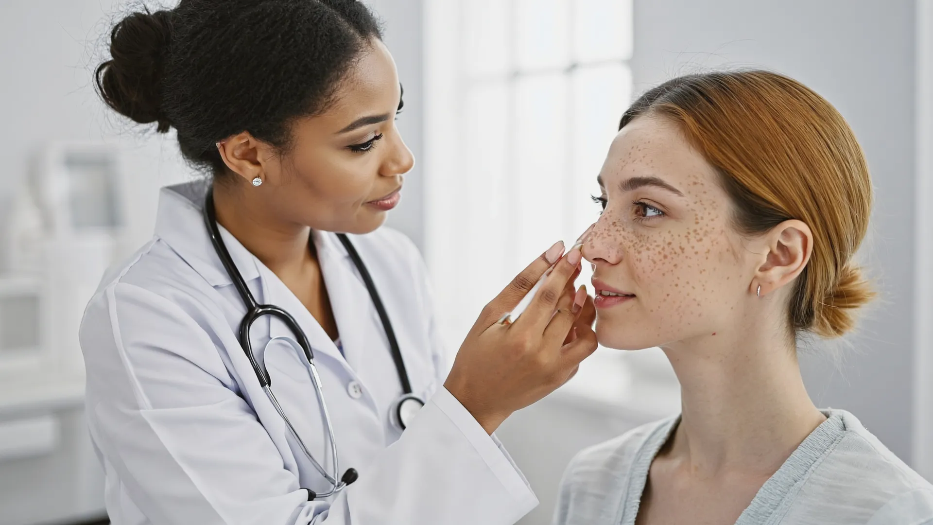 Doctor examining a patient under-eye area during a tear trough filler consultation in Dublin