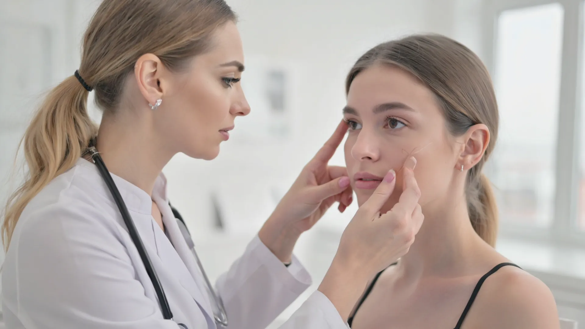 Doctor at Amara Dublin carefully assessing a patient's under-eye area before recommending tear trough filler