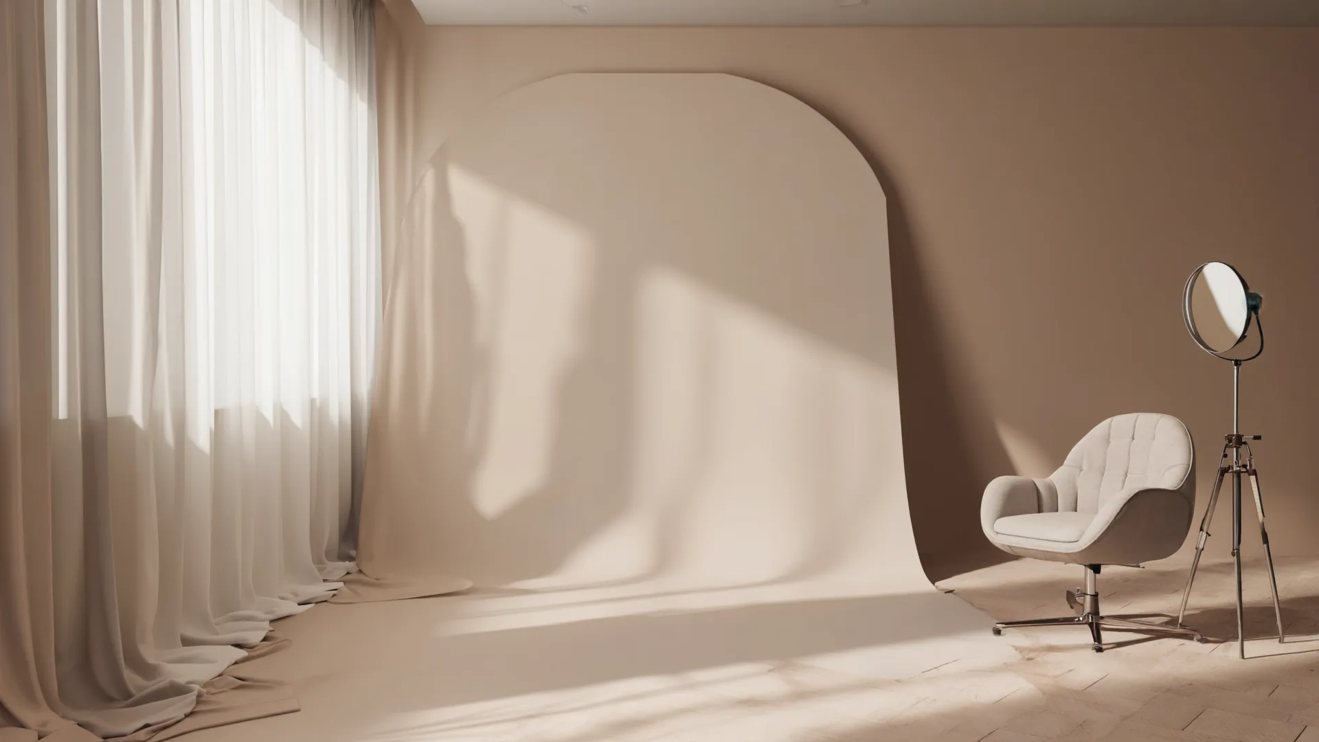 A calm, minimalist consultation room with a chair and mirror, representing the first step of assessing a face before any treatment